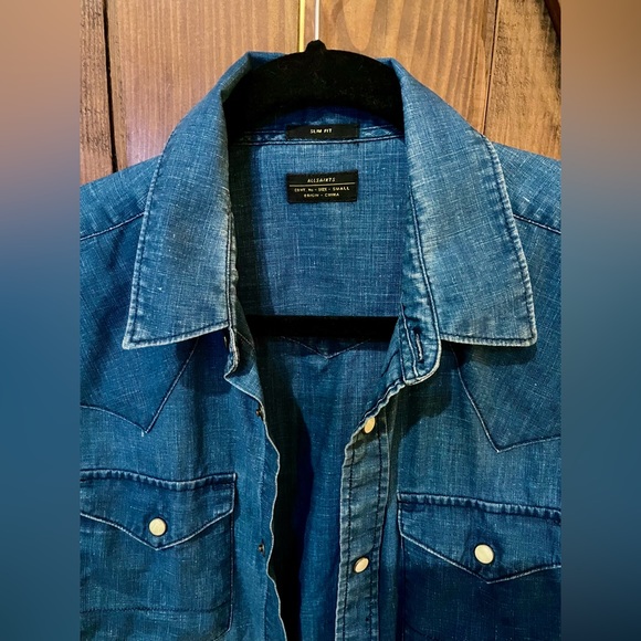 BLUE DENIM ALL SAINTS LINEN SHIRT - Picture 3 of 11